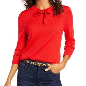 Tie neck wool blend sweater